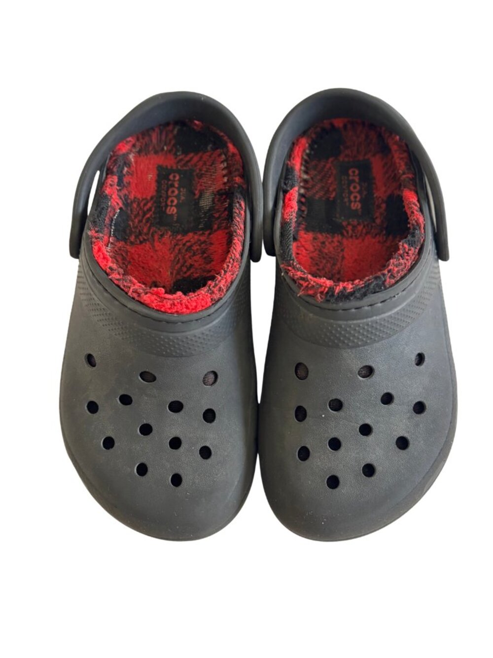 Crocs Kids Size 1 Black Clogs Buffalo Check Lined Slip On